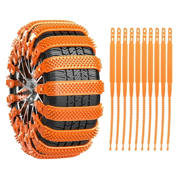 Qqyida 10 Piece Car Tire Anti Slip Chain, Traction Cable Tie for Sedans and SUVs, Emergency Snow Mud Escape Strap, 10 PCS of Steel & Rubber Grip Enhancers with Buckle, for Winter Road Safety