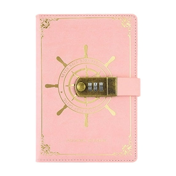Qqyida A5 Password Lock Notebook, Vintage Journal Diary, Metal Code Lock Book, with Card Slot & Bookmark for Office & School, Secure Writing Notepad, Pink