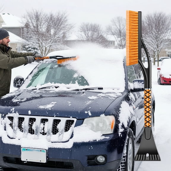 Qqyida Car Snow and Ice Scraper with Brush, Windshield Snow Removal Tool and Ice Chopper, Durable Plastic Handle with Soft Bristles, for Winter Vehicle Cleaning and Defrosting