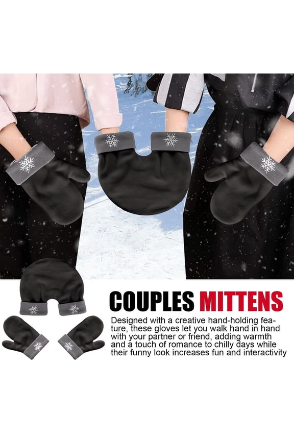 Couple's Hand-Holding Mittens with Double Layer Fleece, Romantic Pair Gloves, Winter Wear, Thickened Warm Gloves for Valentine's Day Gift and Outdoor Activities