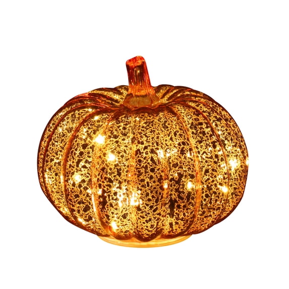 Qqyida Glass Pumpkin LED Night Light, Halloween Decorative Lantern, Autumn Festival Illuminator, Glass Material Timer Function Feature, for Fall Halloween Christmas Decor, Sparkling Pumpkin Lamp, A