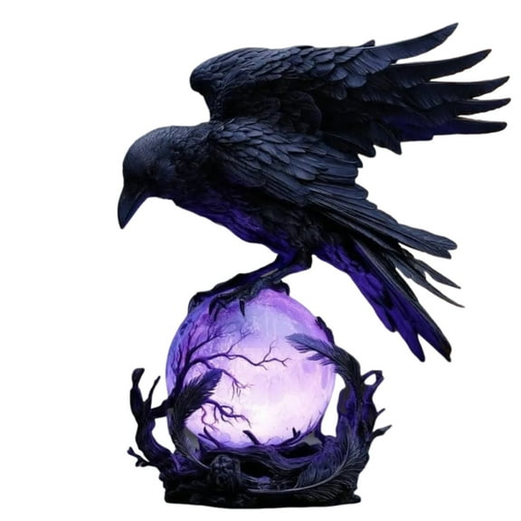 Qqyida Gothic Style Mysterious Crow LED Lamp, Glowing Orb Sculpture Light, Single Piece Luminous Decor, for Home Halloween Desk Display, Themed Illuminated Accent, A