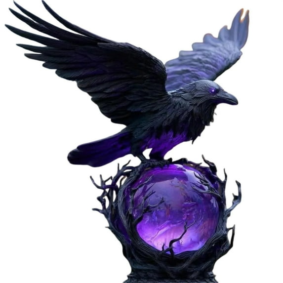 Qqyida Gothic Style Mysterious Crow LED Lamp, Glowing Orb Sculpture Light, Single Piece Luminous Decor, for Home Halloween Desk Display, Themed Illuminated Accent, B
