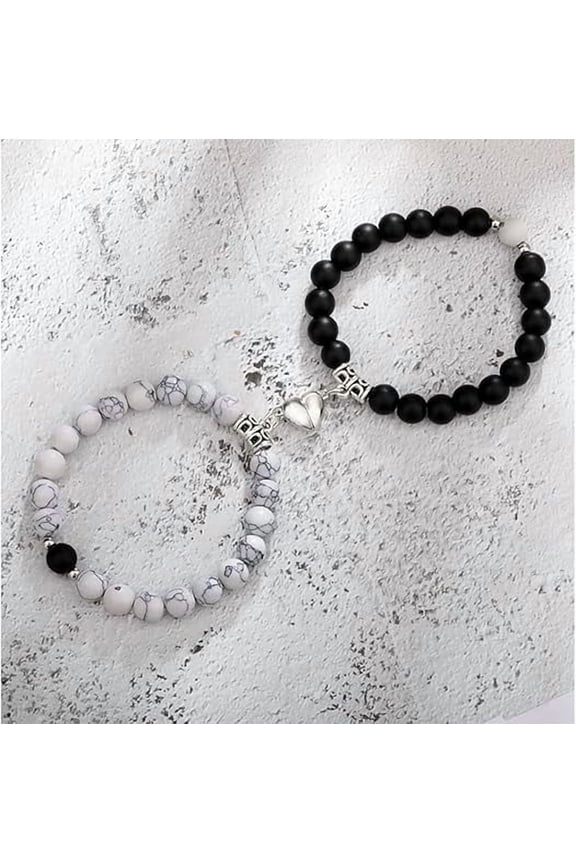 Matching Bracelets for Couples, Couple Bracelet Set, Turquoise and White Natural Stone Heart Magnetic Link Bracelets, Adjustable Jewelry for Boyfriend and Girlfriend, Relationship Gifts
