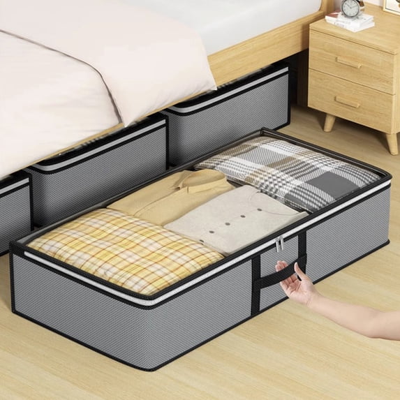 Qqyida Underbed Storage Bag, Foldable Storage Box, Breathable Zippered Fabric Organizer with Clear Window & Handles, 40x20x10 Inch Clothes Blankets Comforter Container