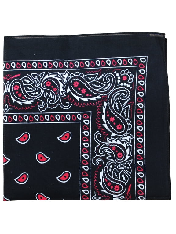 Extra Large Edition Kerchiefs Cotton - Paisley and Solid (Paisley Black