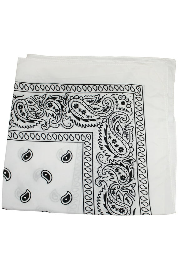 Paisley Polyester Bandanas - Bulk Lot - 25 Pack (White)