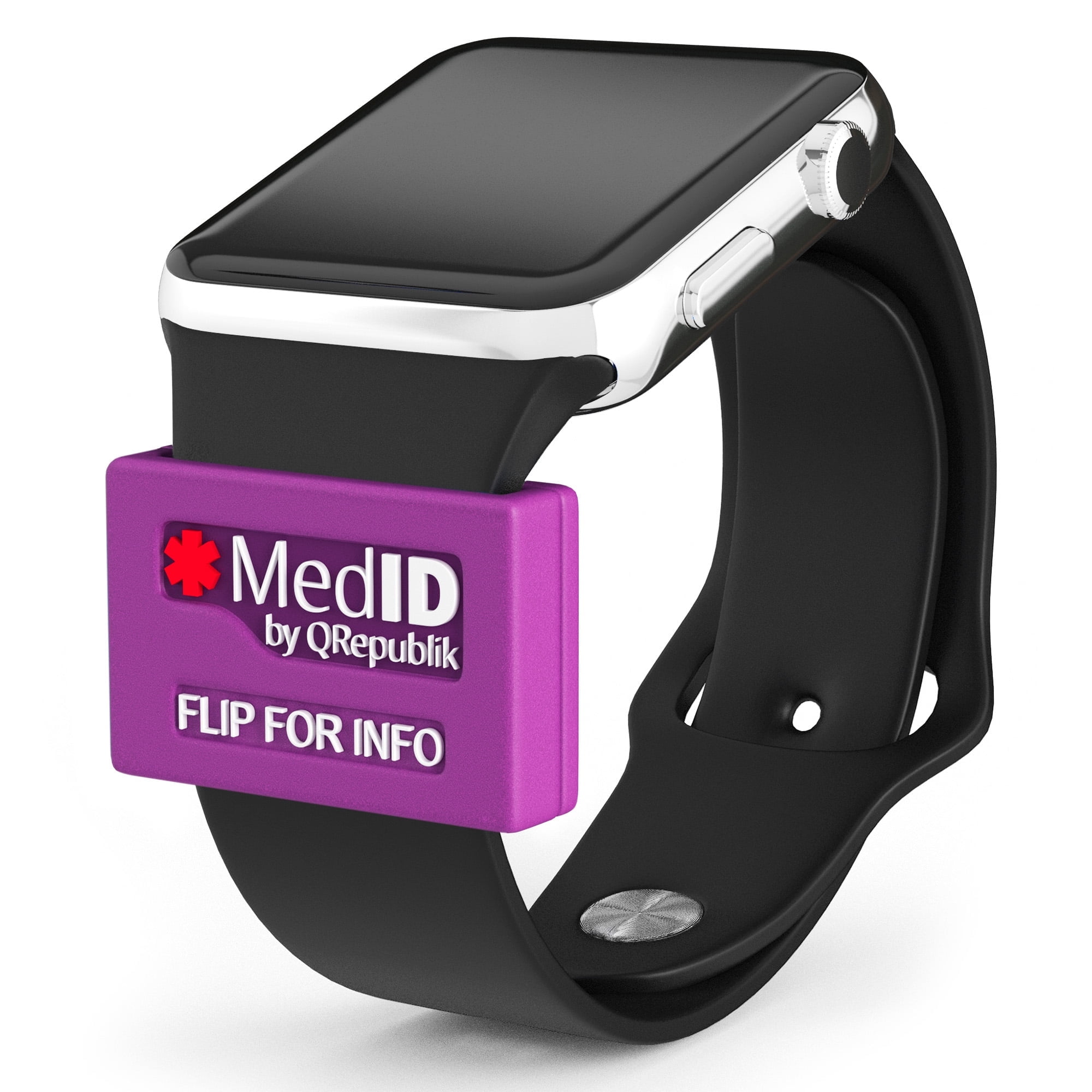 QREPUBLIK Medical ID Tags. That Sleeve fits Most Bands Like Samsung Gear, Apple Watch, Mi Band, Fitbit, Garmin, and Other Watches. One Size for Women, Men