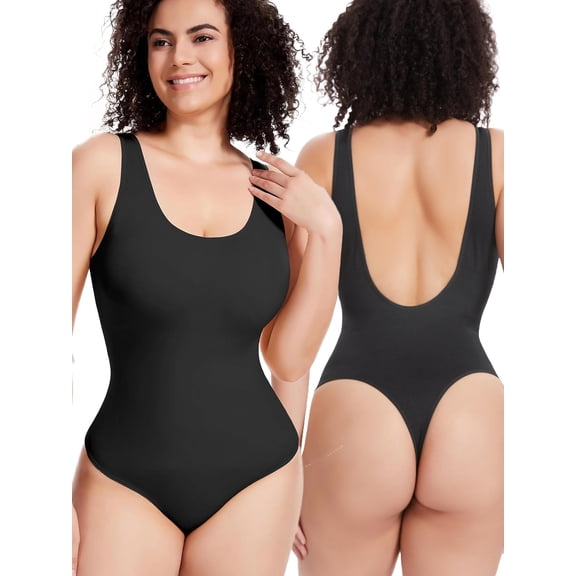 Qric Backless Bodysuit Slimming Shapewear for Women Tummy Control Overbust Body Shaper Black M