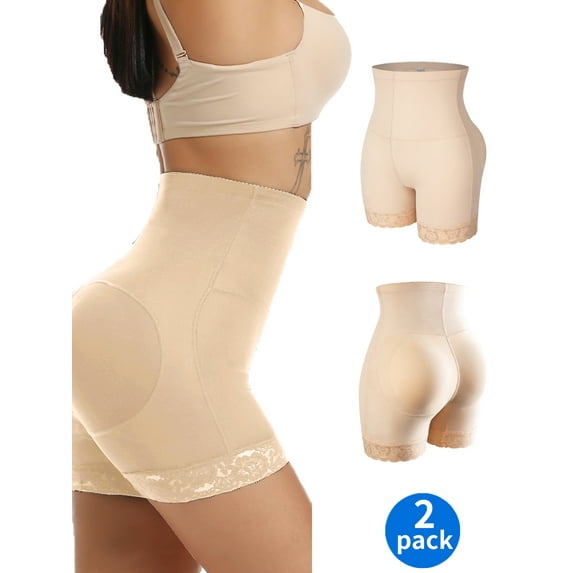 Qric Womens Butt Lifter Padded Lace Panties High Wasit Seamless Hip Enahncer Boyshort Control Underwear Shapewear