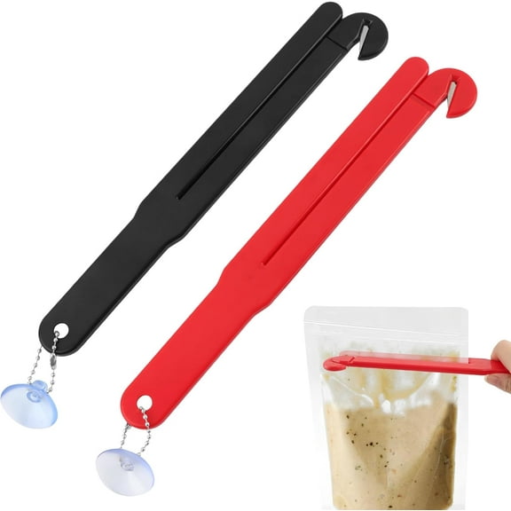 Qrieeo 2PCS Package Opener, Bag Opener, Practical Kitchen Tools and Gadgets, Kitchen Tool Slicer Hang Chain Easy Storage Ergonomic Food Bag Opener( Red+Black)