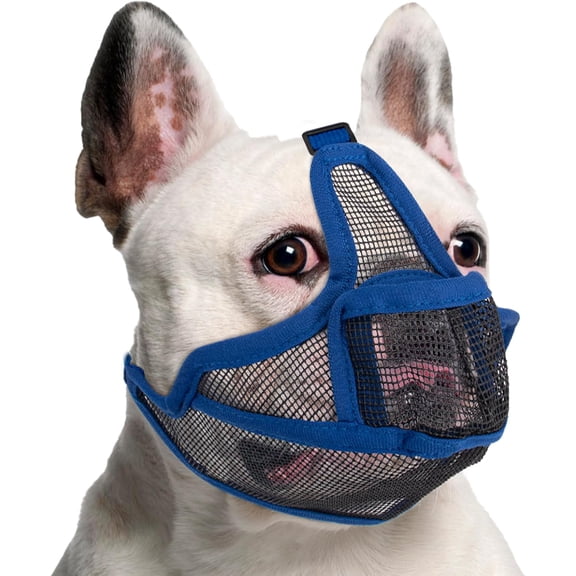 Qrieeo Dog Muzzle, Breathable Mesh French Bulldog Muzzle Full Pant Muzzles for Pitbull, Soft Flat Face Dog Muzzles for Pug Prevent Biting Allow Pant & Drink