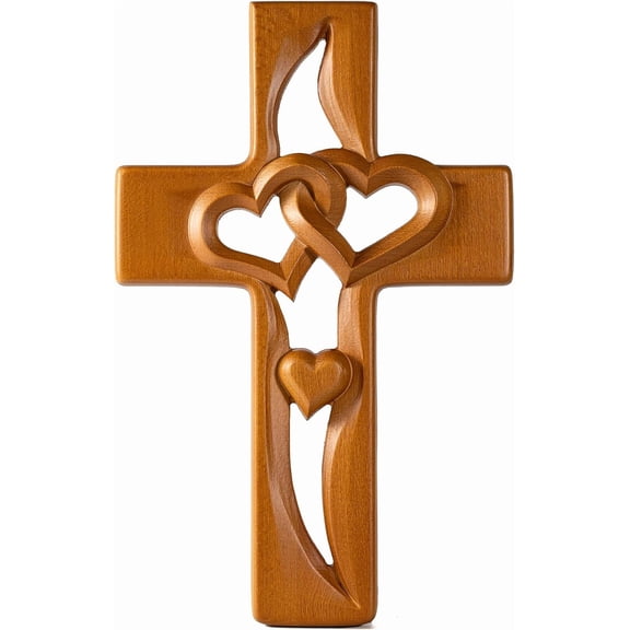 Qrieeo Marriage Cross for Wall Love Wall Decor, Handmade Wooden Intertwined Heart Wall Cross for Wedding Valentine Christmas Gift (Wood, 10 Inch)