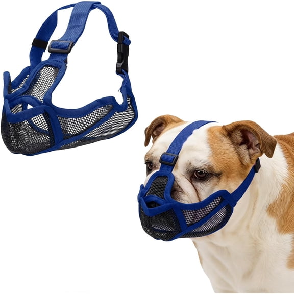 Qrieeo Short Snout Dog Muzzles, Adjustable Mouth Cover for Dogs Breathable Soft Mesh Muzzle for Anti-Biting Chewing and Barking Flat Face French Bull Dog Grooming Walking
