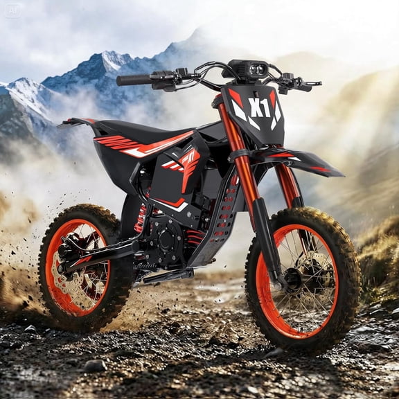 Qronge Electric Dirt Bike for Adults 50 mph Max Speed X1 Spark E-Bike 4500W Peak Mid-Drive Motor 60V 28.8AH Battery up to 60Miles Range off Road Ebike 14"/12" Fat Tire E-Mountain Bike, UL2849 by SGS