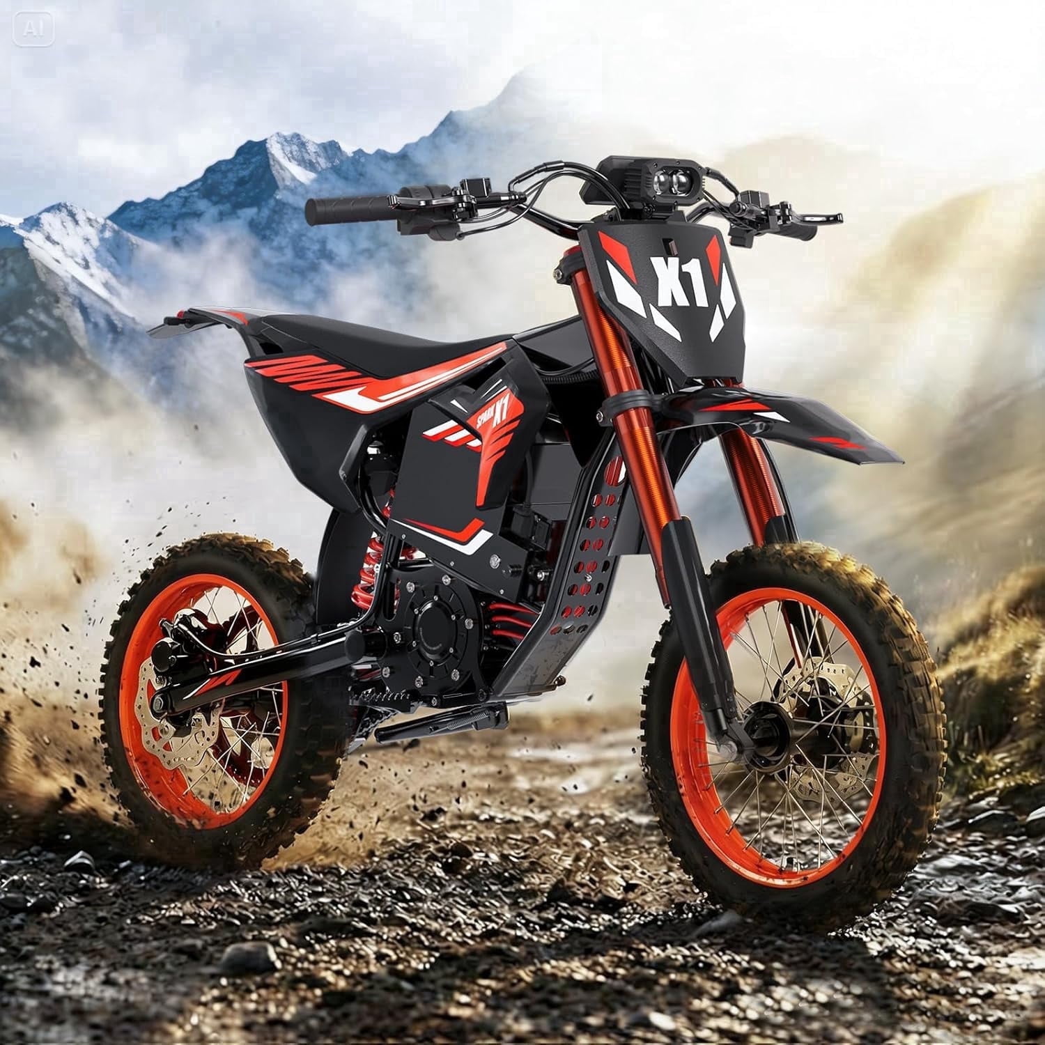 Qronge Electric Dirt Bike for Adults with 14"/12" Tires, 4500W Peak Mid-Drive Motor X1 Spark E-Dirt Bike up to 60Miles Range, 50 mph Dirt Bike Electric for Teens, 60V 28.8AH Battery, UL2849 by SGS