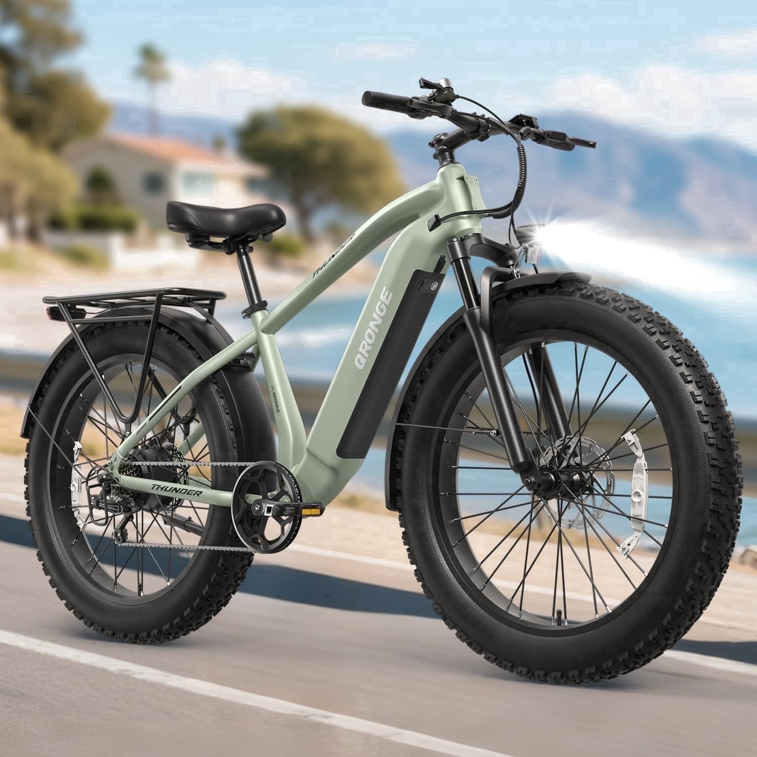 26" Fat Tire Electric Bikes for Adults 1800W Peak up to 70 Miles Range 28 mph Max Speed Thunder Electric Mountain Bike 7-Speed Front Fork Suspension off Road E-Bike 48V 15AH Battery, UL2849 by SGS