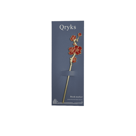Qryks Plum Blossom Metal Bookmark, Elegant Enamel Flower Book Mark, Sturdy Metal Page Marker