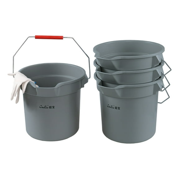 Qskely 3.5 Gallon Commercial Cleaning Plastic Buckets with Handles, Gray Industrial Round Utility Pail, 4-Pack