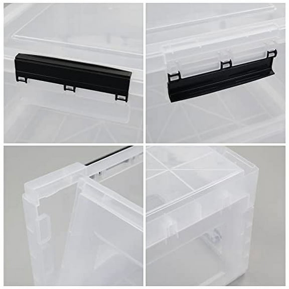 Qskely 30 L Clear Plastic Collapsible Storage Crate, Folding Storage Box with Lid, 4-Pack