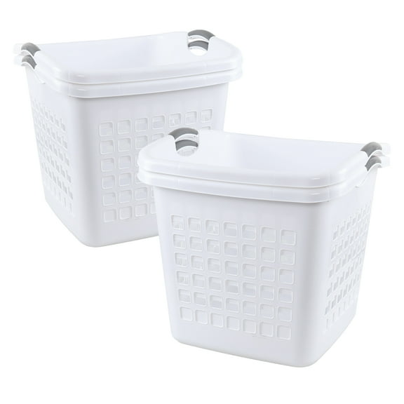 Qskely 4 Pack 2 Bushel Ultra Laundry Basket, 72 L Square Large Plastic Laundry Basket with Handles, White