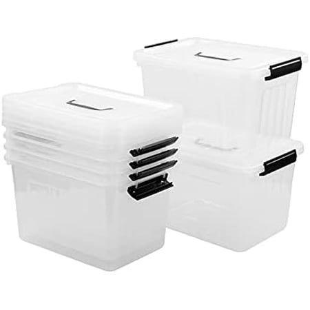 Qskely 6-Pack Clear Plastic Storage Box, 10 L Clear Latch Storage Box with Handle$$Home Decor, Kitchen, & Other