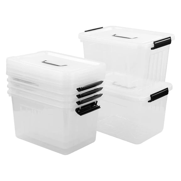 Qskely 6-Pack Clear Plastic Storage Box, 10 L Clear Storage Box with Handle