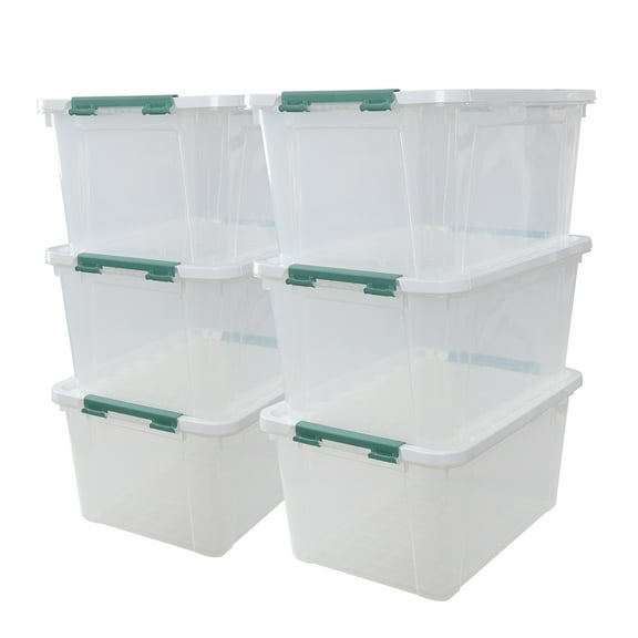 Qskely 6-Pack Plastic Storage Box, Latch Storage Box with Lids, 35 Liter