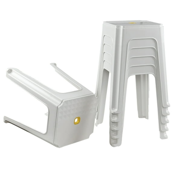 Qskely 6-Pack Portable Stackable Plastic Stool, 18.7 Inch Plastic Stack Nesting Stools, White