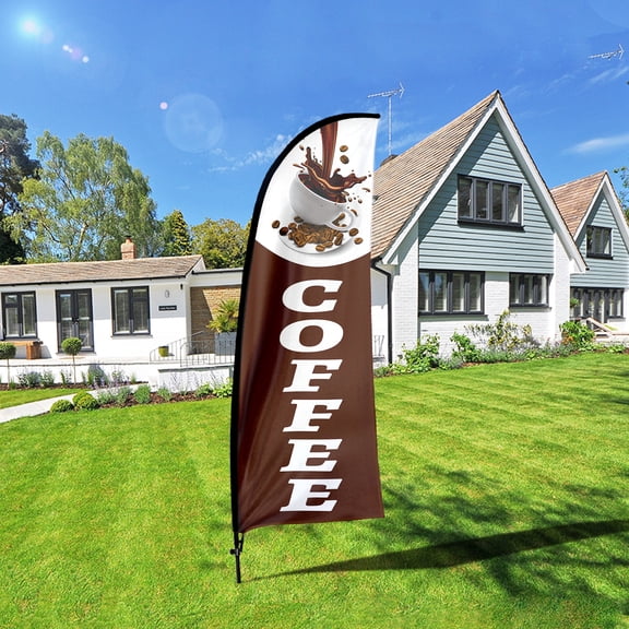 Qsum Coffee Business Flag With Pole Kit , Coffee Advertising Feather Flag, 7ft Coffee Banner ,Commercial Use Flag