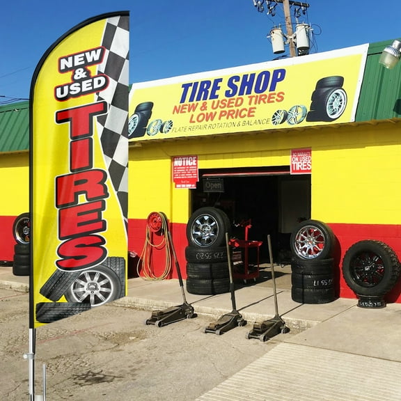 Qsum Tires Flag 8ft Advertising Feather Flag, Weatherproof