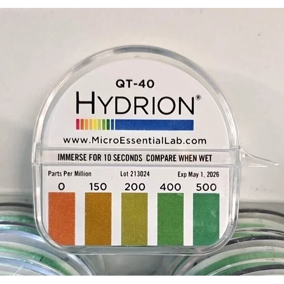 Qt-40 Hydrion Quat Quaternary Sanitizer Test Paper Strips 0-500 Ppm 4/15/26