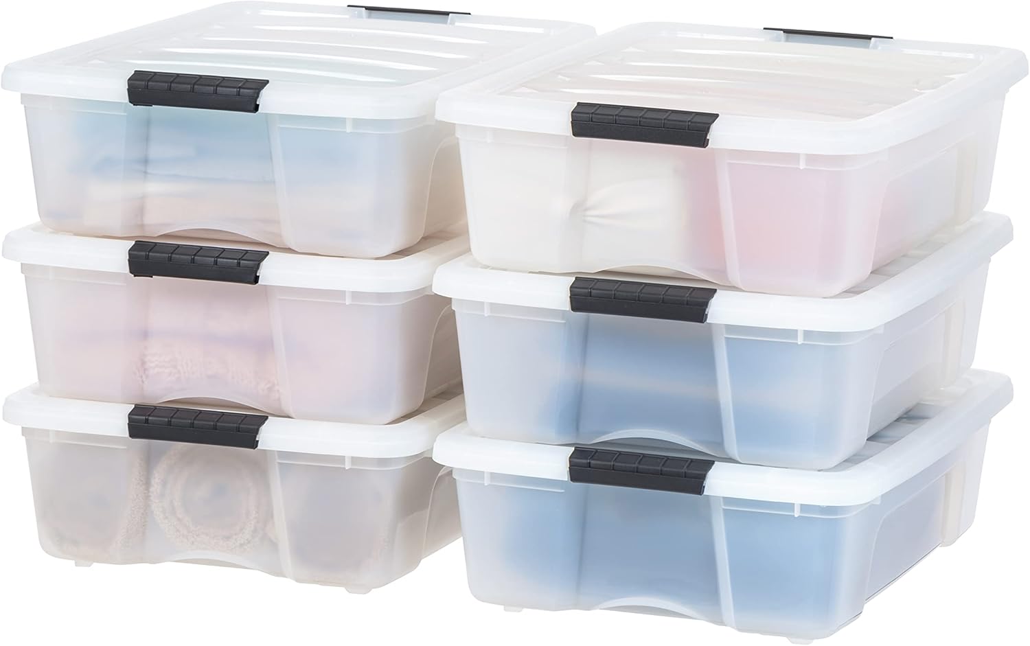 Qt Stackable Plastic Storage Bins with Lids, 6 Pack - BPA-Free, Made in ...
