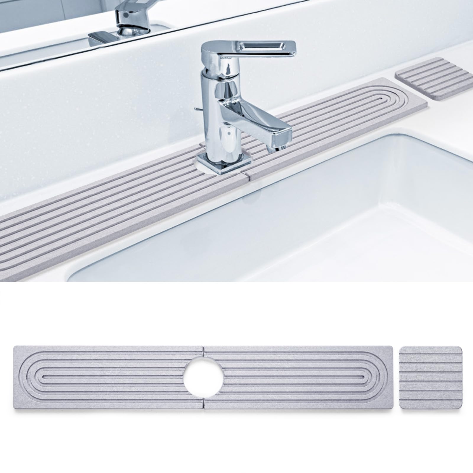 Qtencas Kitchen Sink Splash Guard, Diatomaceous Earth Faucet Mat for ...