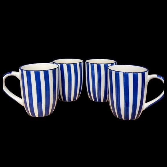 Qtial 5" Ceramic Stripped Coffee Mugs 300ml , Set of 4 PCS)