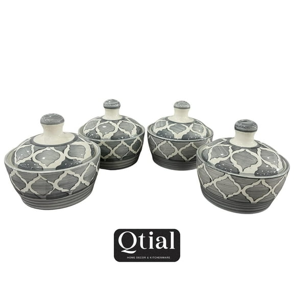 Qtial Butter pot combo, Handcrafted Moroccan design 4"Ceramic Butter Pot with Lid (Set of 4)