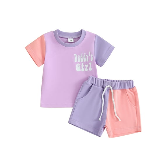 Qtinghua 2Pcs Infant Toddler Baby Boy Girl Summer Outfits Short Sleeve Contrast Color Tops and Shorts Clothes