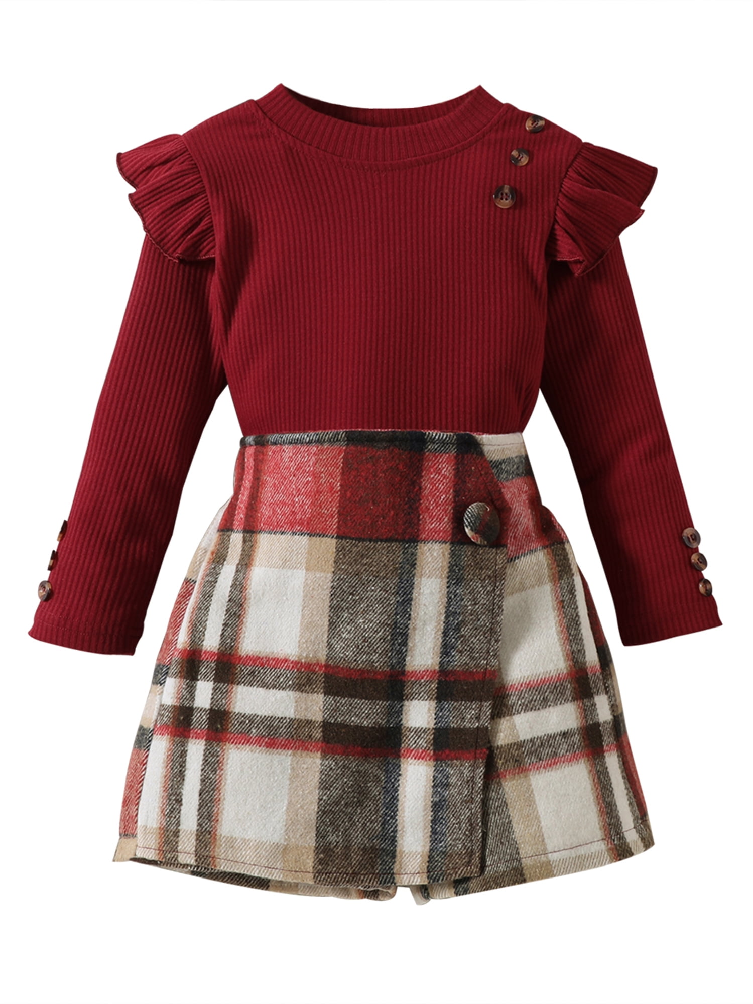 Qtinghua 2Pcs Toddler Baby Girls Autumn Outfits Long Sleeve Ruffle