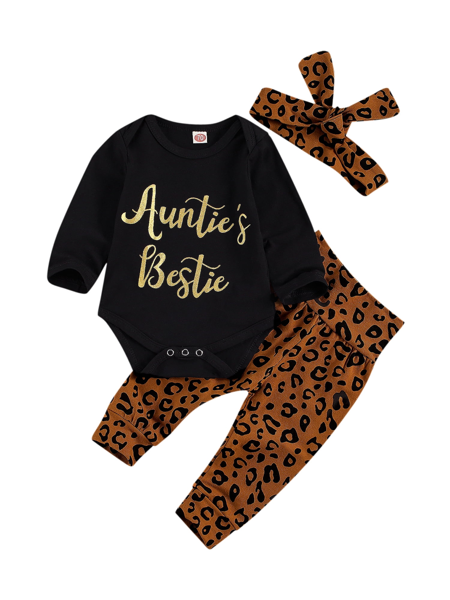 3-Piece Newborn Baby Girl Outfit Set - "Mamas Mini" Bodysuit + Leopard Shorts + Headband