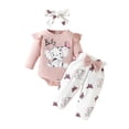 thumbnail image 1 of Qtinghua 3Pcs Newborn Baby Girls Fall Winter Clothes Elephant Print Long Sleeves Romper and Pants Headband Outfits Pink 12-18 Months, 1 of 9
