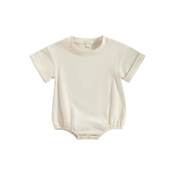 Qtinghua Baby Boy Girl Short Sleeve Bubble Romper Oversized Romper Bodysuit One Piece Outfits Beige 0-6 Months