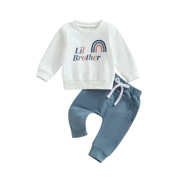 Qtinghua Brother Matching Clothes Toddler Baby Boy Letter & Rainbow Print Long Sleeve Pullover Elastic Waist Pants 2Pcs Outfits Lil Brother 6-12 Months