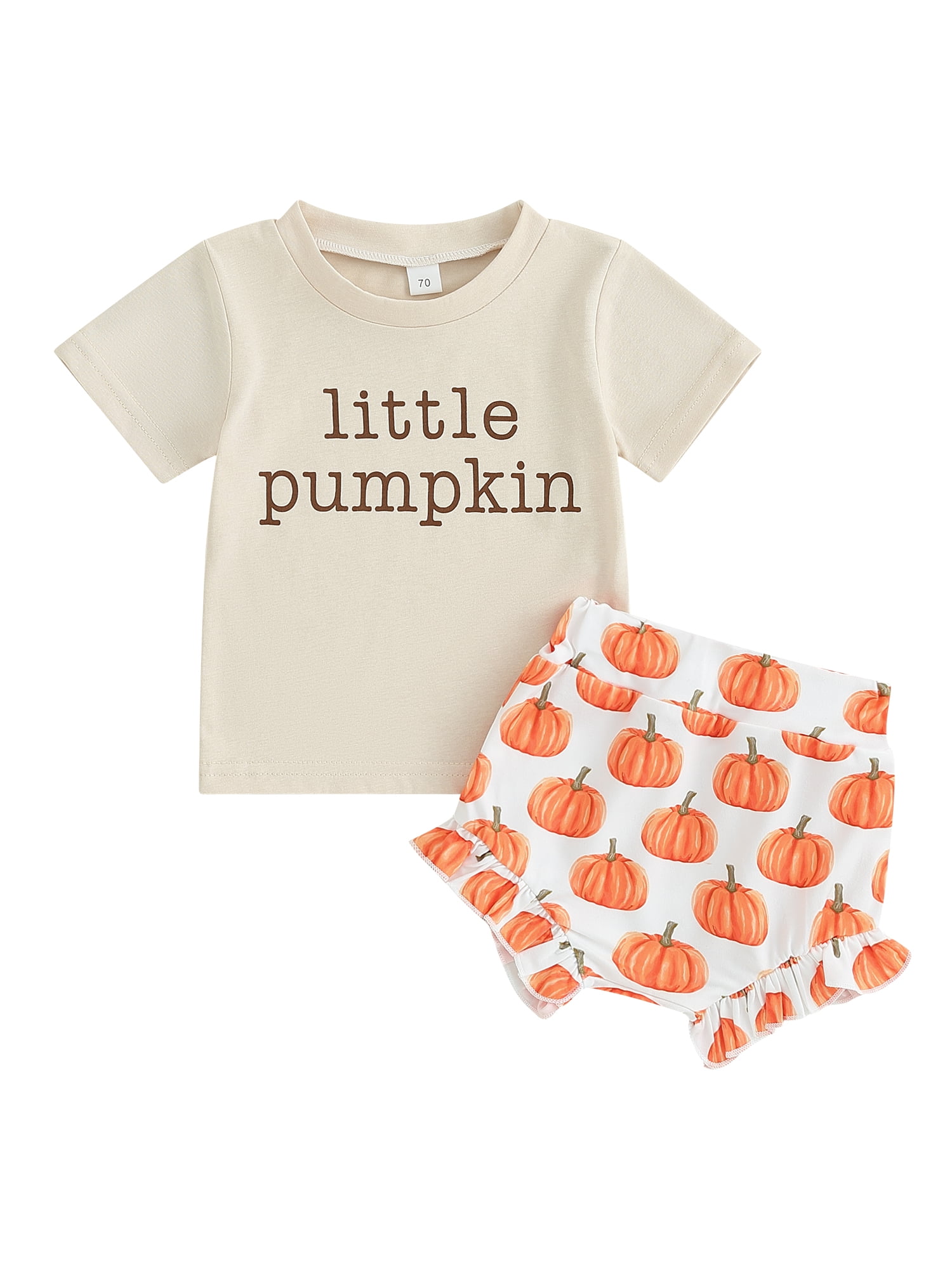 Qtinghua Inafnt Baby Girls Halloween Clothes Pumpkin Print Short Sleeve