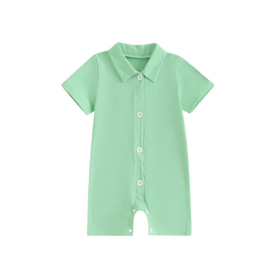 Qtinghua Infant Baby Boy Button Down Shirt Romper Solid Color Short Sleeve Lapel Bodysuit Summer Clothes