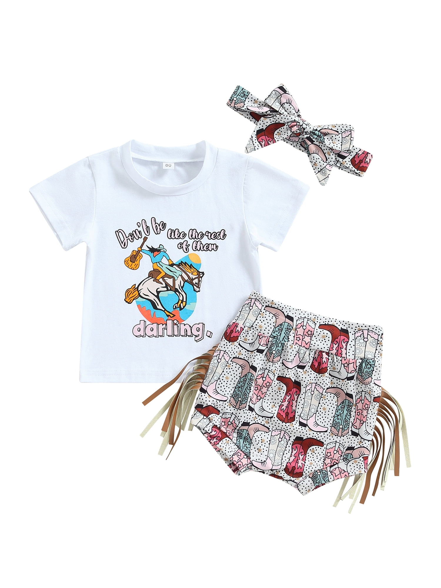 Qtinghua Infant Baby Girl Western Outfits Letter Short Sleeve T Shirt