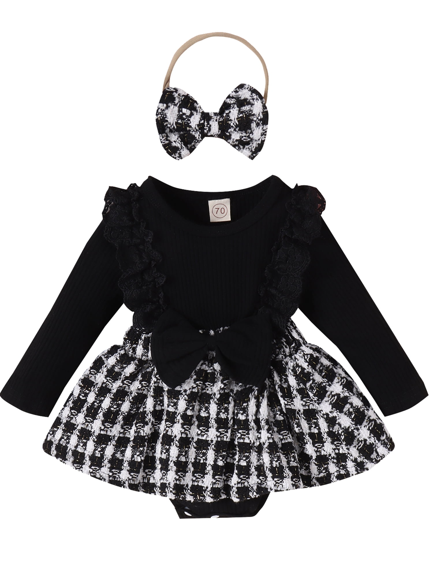 Qtinghua Infant Baby Girls Romper Dress Lace Ruffle Rib Knit