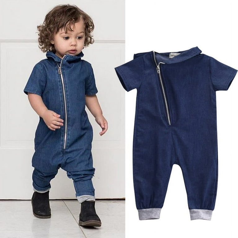 Qtinghua Infant Toddler Baby Boy Girl Clothes Denim Romper One Piece Long Sleeve Jumpsuit Ziper Bodysuit Outfits Blue 2 3 Years Walmart
