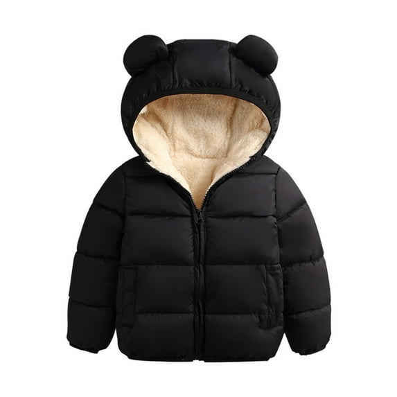 Qtinghua Infant Toddler Baby Boy Girl Hooded Coat Cute Ear Long Sleeve Zipper Jacket Winter Warm Outerwear Tops Black 12-18 Months