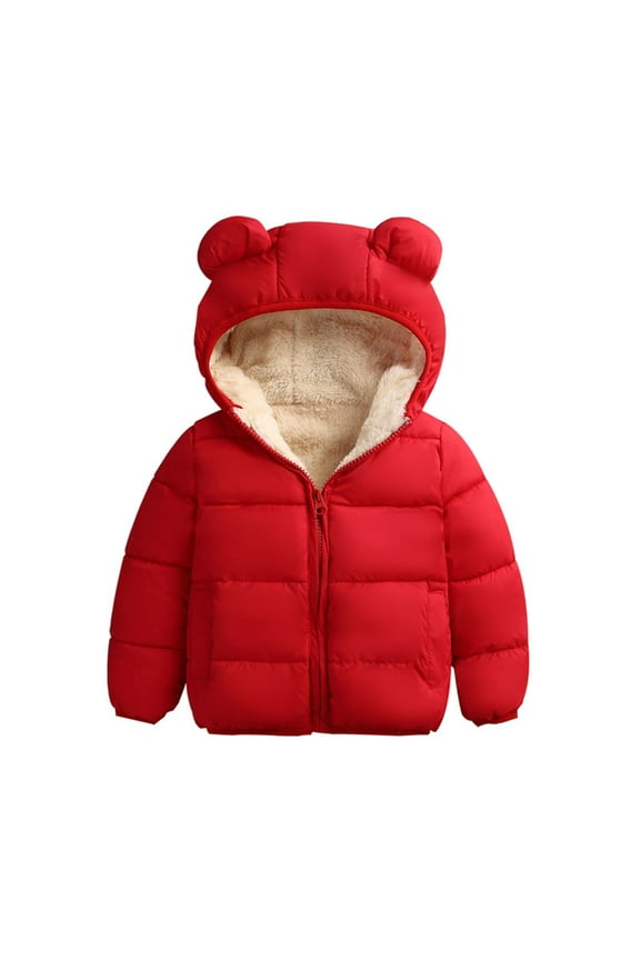Infant Toddler Baby Boy Girl Hooded Coat Cute Ear Long Sleeve Zipper Jacket Winter Warm Outerwear Tops Red 18-24 Months