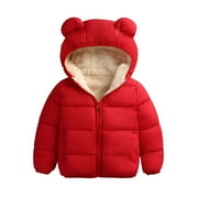 Qtinghua Toddler Baby Boy Girl Hooded Coat Cute Ear Long Sleeve Zipper Jacket Winter Warm Outerwear Tops Red 3-6 Months